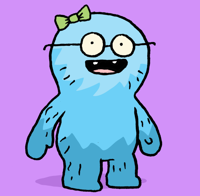 A blue UMA with glasses and a bowtie