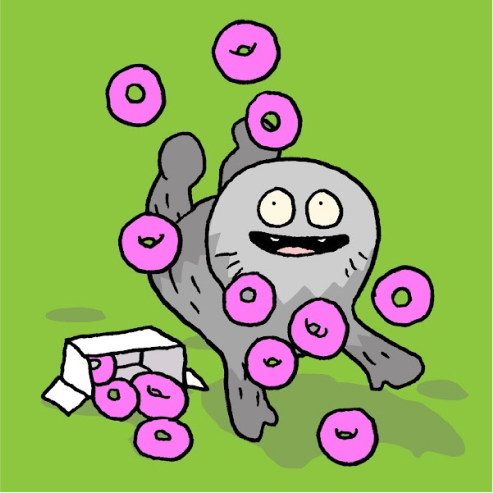 UMA surrounded by a dozen pink donuts
